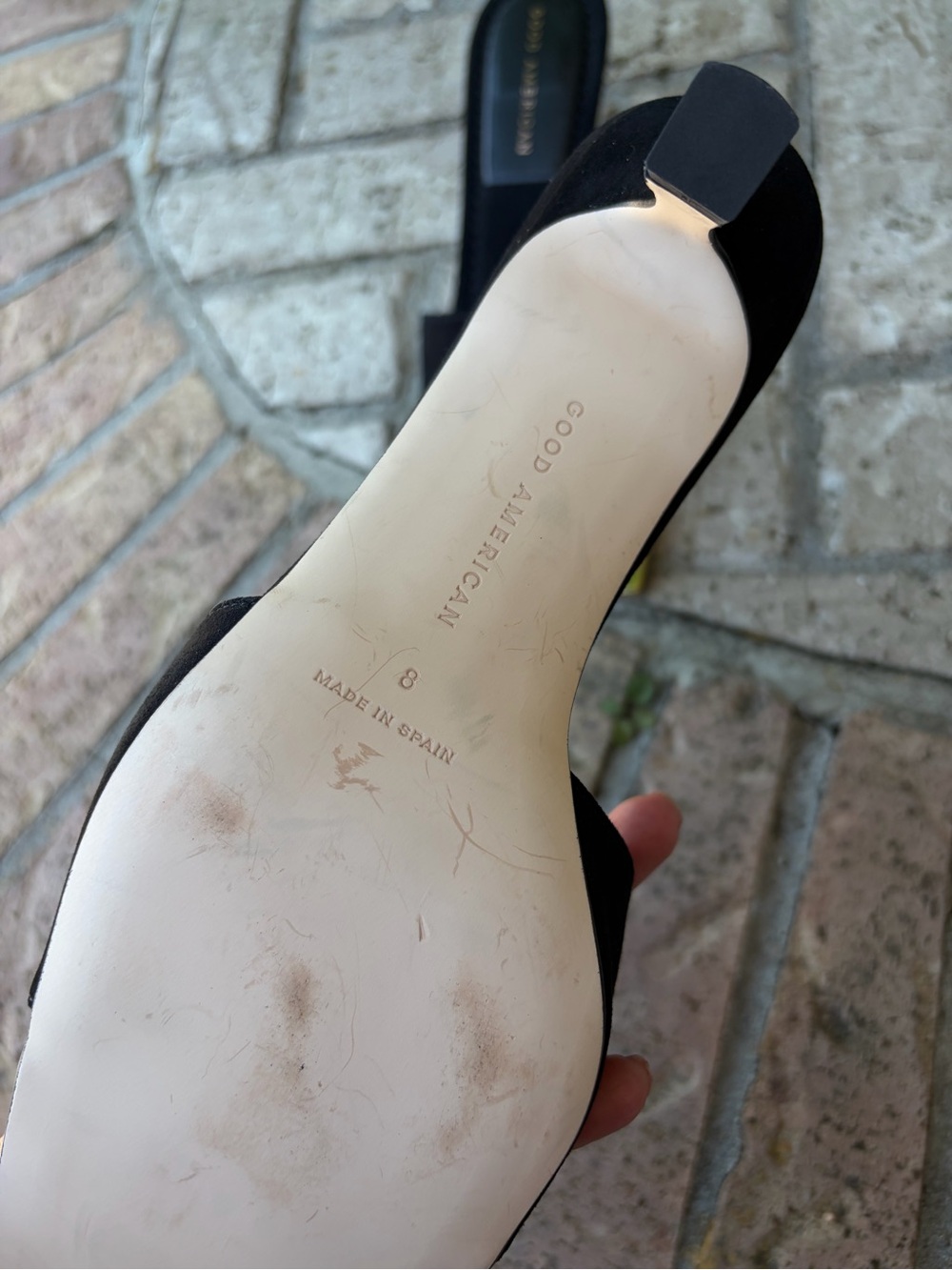 Good American Black Suede Slide Mules with Gold Trim - Picture 5 of 7